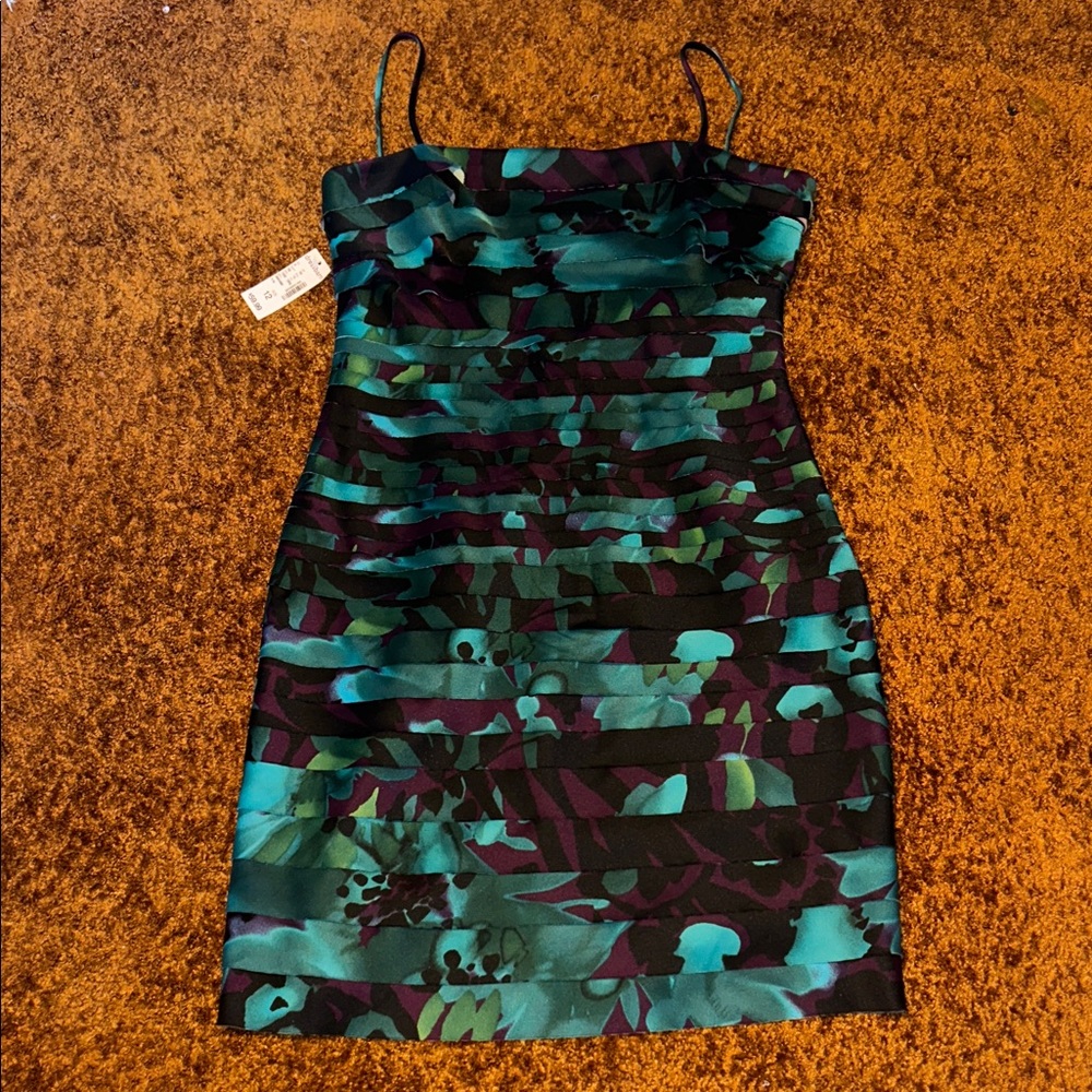 NWT Dress Barn Teal and Black Spaghetti Strap Mini Dress